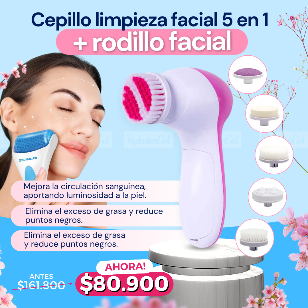 Cepillo Facial 5 en 1 + Rodillo ice roller