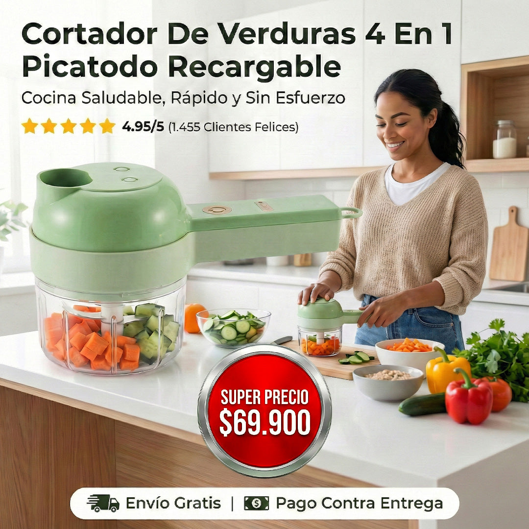 Cortador de Verduras 4 en 1 Eléctrico Recargable