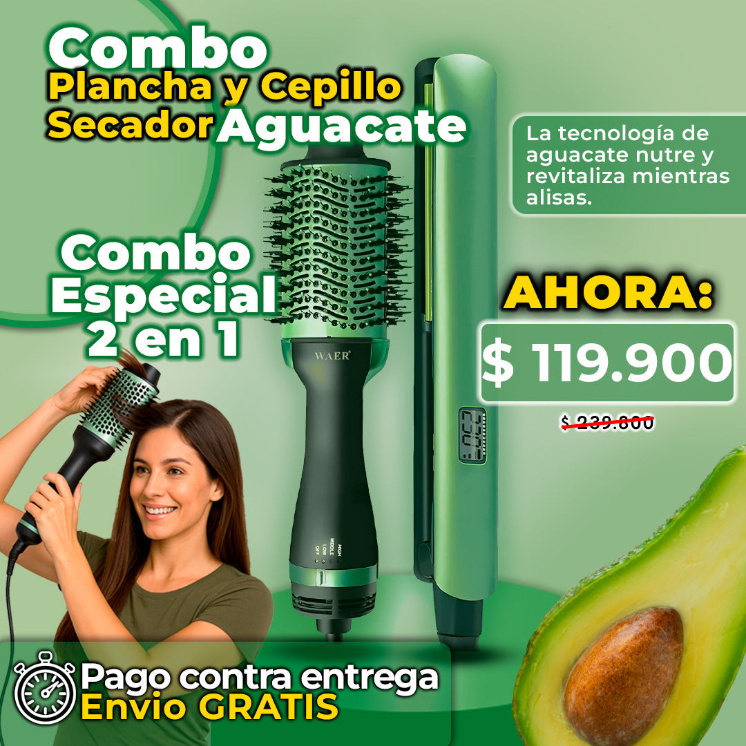 BT194 - Combo Plancha y Cepillo Secador Aguacate