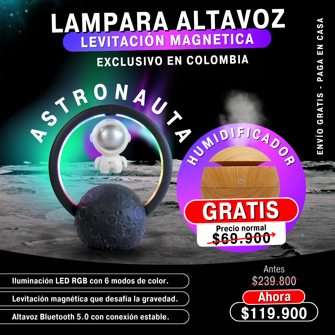 Lampara Altavoz  austronauta + Humidifacor esfera