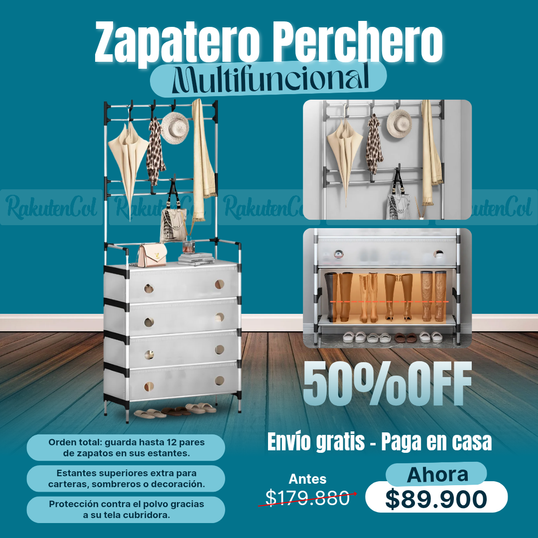 Zapatero Perchero Organizador Metalico Guardapolvo 4 Niveles Color Negro
