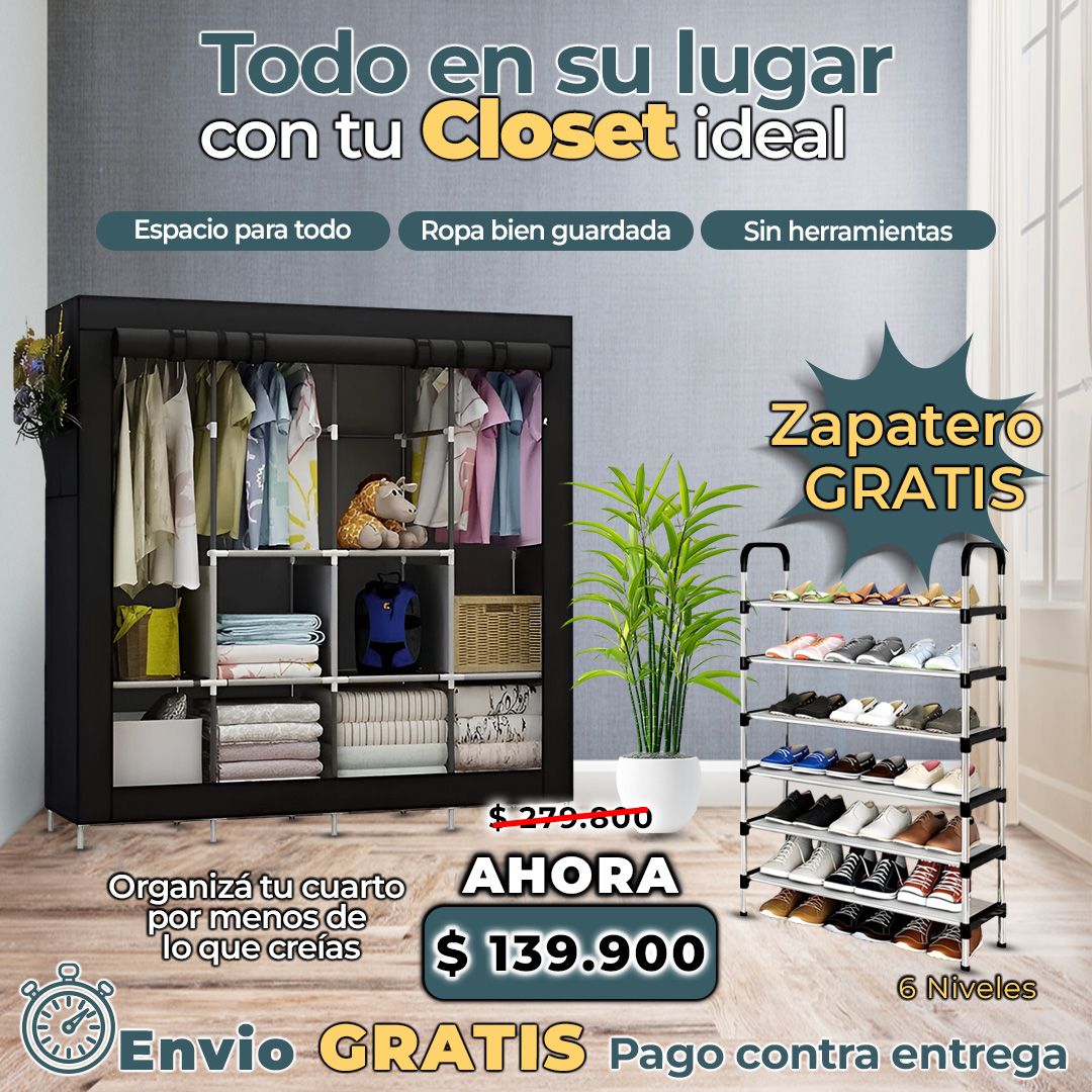 Closet 9 compartimientos  88130+ Zapatero 6 niveles